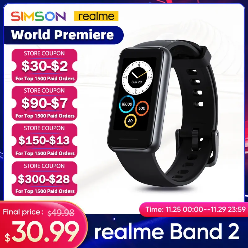 

realme Band 2 Smartband 1.4 Large Color Display Smart Wrist SpO2 Monitor Heart Rate Tracker 5 ATM Waterproof Smart Band Watch
