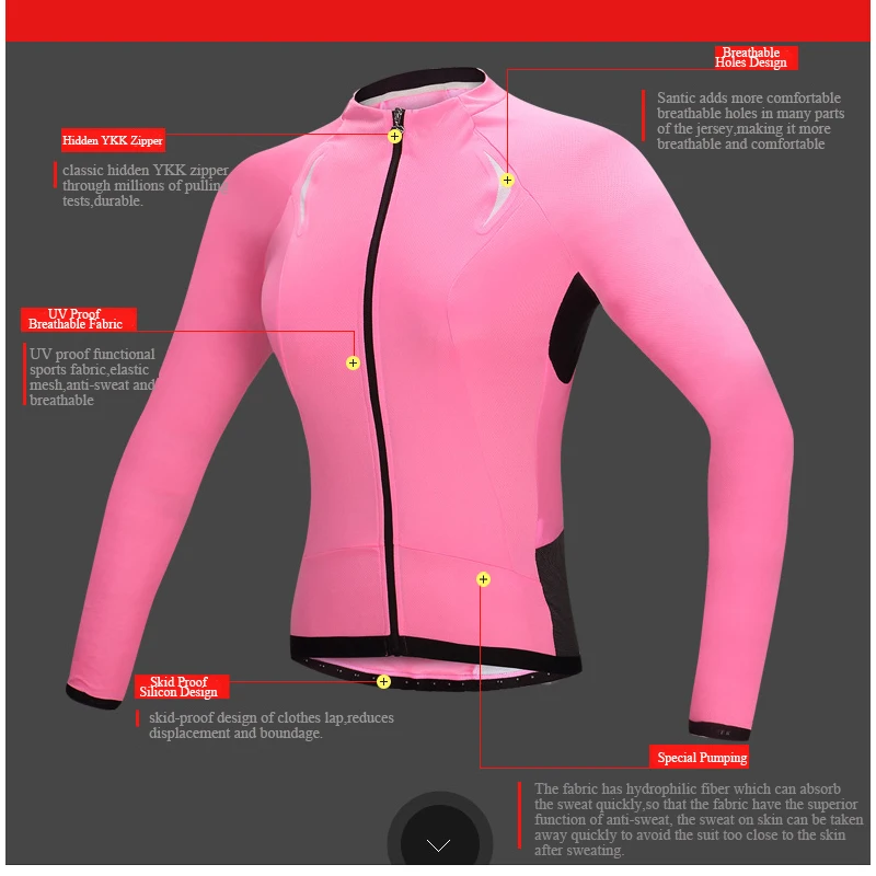 Santic женский длинный рукав Велоспорт PRO Горный Дорожный велосипед Джерси анти-УФ