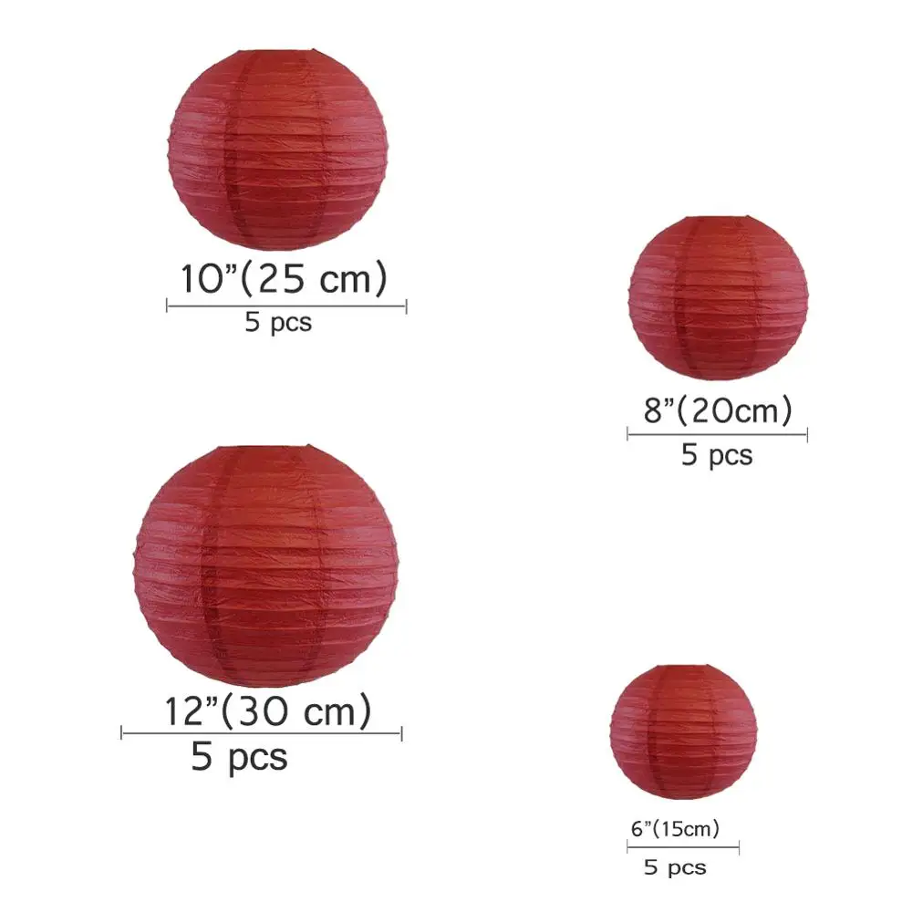 20 шт./компл. темно красный китайский бумажный шар фонарик 6 &quot8&quot 10 &quot12&quot Винный