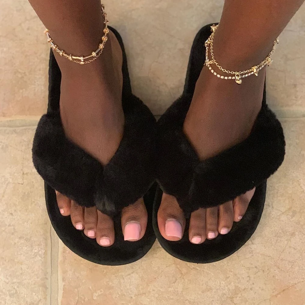 Сланцы женские домашние из искусственного меха плюшевые шлепанцы мягкая