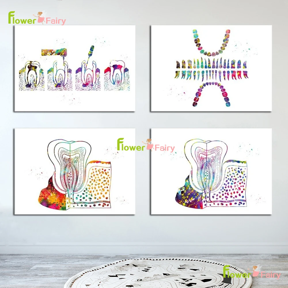 

Colorful Dental Tooth Poster Wall Art Canvas Painting Braces Smile Mouth Nordic Poster Wall Pictures For Living Room Unframed
