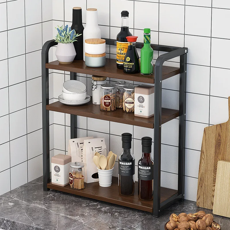 

Wooden Storage Rack 3-Layer Large-Capacity Kitchen Living Room Tableware Groceries Condiment Hall Storage Shelf
