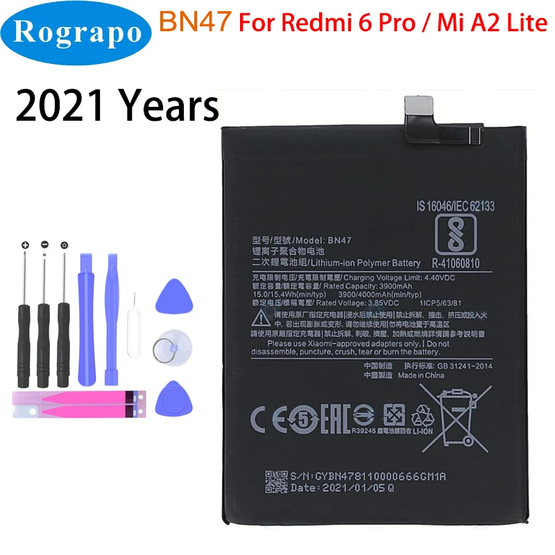 

Original 4000mAh BN47 Replacement Battery For Xiaomi Redmi 6 Pro 6Pro ( Not for Redmi 6 ) / Mi A2 Lite Mobile Phone