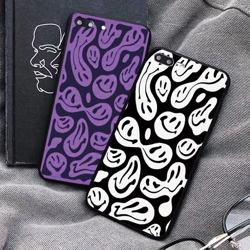 Trippy Twisted Smiley Face Phone Case for iPhone 6s 7 8 plus SE 2020 12 mini 11 13 pro max X XR XS Max Soft Silicone Cover
