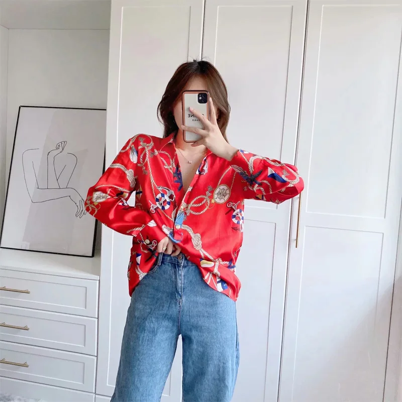 

Za Blouse Women Shirts 2021 Spring Printed Loose Casual Blouses Vintage Long Sleeve Button Female Shirts Blusas Chic Tops
