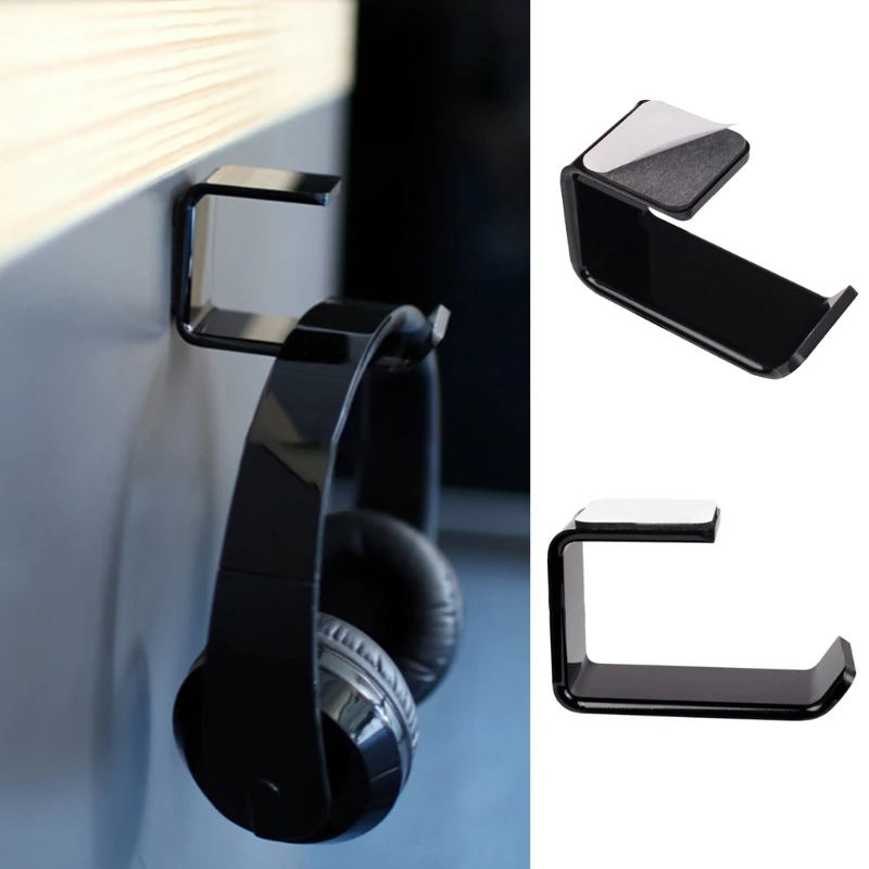 

Simple Headphone Stand Hanger Hook Tape Under Desk Dual Headset Mount Holder Easy to Use