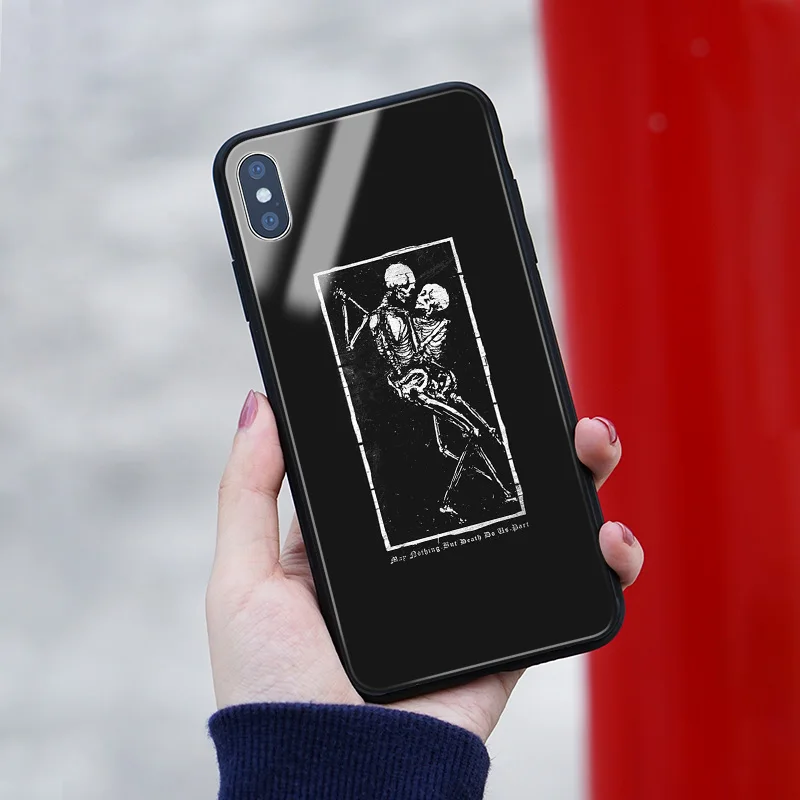 Эстетичный черный скелет мягкий силиконовый стеклянный чехол для телефона Apple