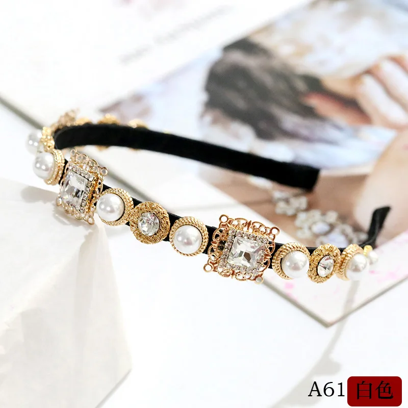 

Vintage Gem Baroque Girls Women Fashion Jewelry Imitation Diamond Headband Pearl Hairbands Hair Crown