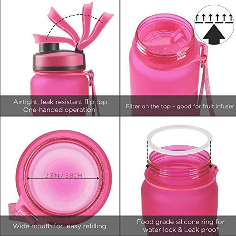 Розовая Спортивная бутылка ZORRI 600 мл из экологически чистого и удобного материала