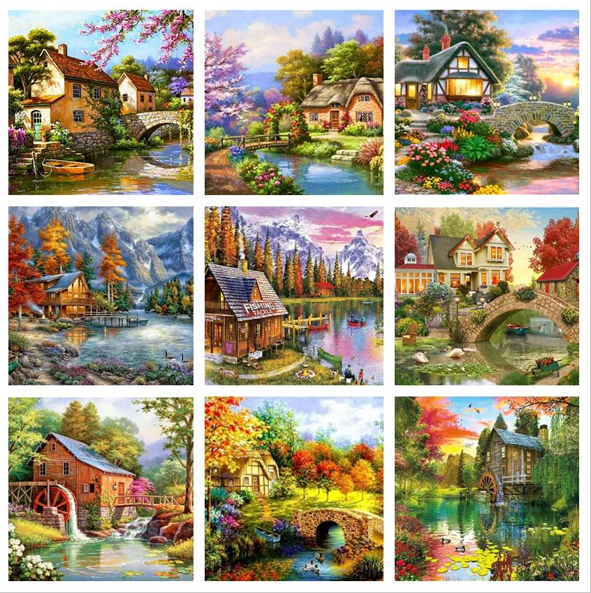 

Autumn scenery Painting By Numbers For Adults DIY Kits HandPainted On Canvas With Framed Oil Picture Drawing Coloring By Number