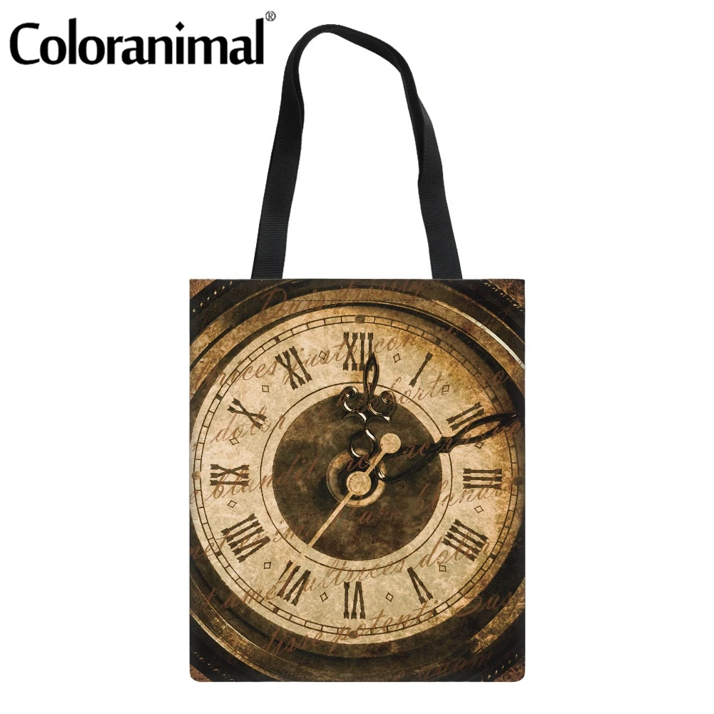 Coloranimal Fashion Clock Pattern Women Linen Tote Bag Canvas Shopper for Ladies Storage Foldable Grocery Bolsa 2021 | Багаж и сумки