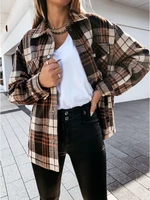 women plaid print jacket coat long sleeve single breasted streetwear oversize ladies coat casual autumn outwear female jackets
