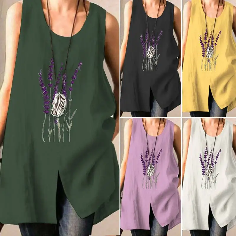 Женская винтажная блузка без рукавов из хлопка и льна с цветочной вышивкой |