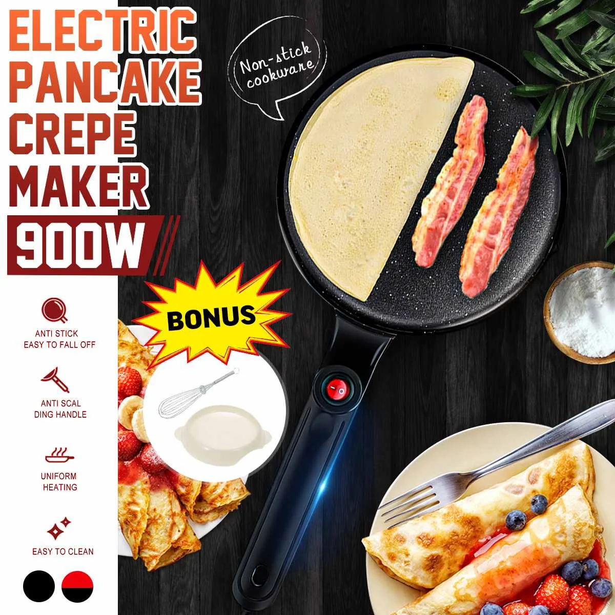 

Non-stick Electric Crepe Pizza Maker Pancake Machine 220V 900W Griddle Baking Pan Cake Machine Household Kitchen Cooking Tools