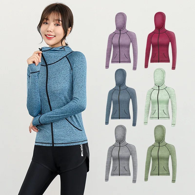 Women Hooded Caps Running Jackets Yoga Clothing Jogging Autumn/Winter Fitness Jacket Outdoor Gym Sportswear For Female wholesale images - 6