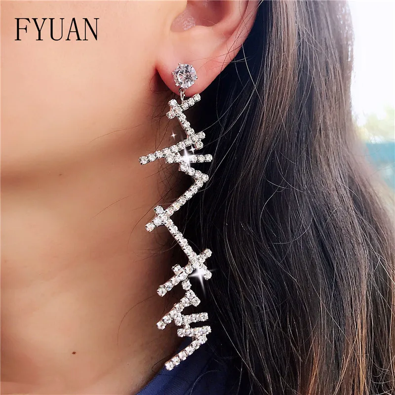 FYUAN длинные кисточки кристаллы Висячие серьги для женщин Bijoux нерегулярные Стразы Висячие серьги Модные Ювелирные изделия Подарки