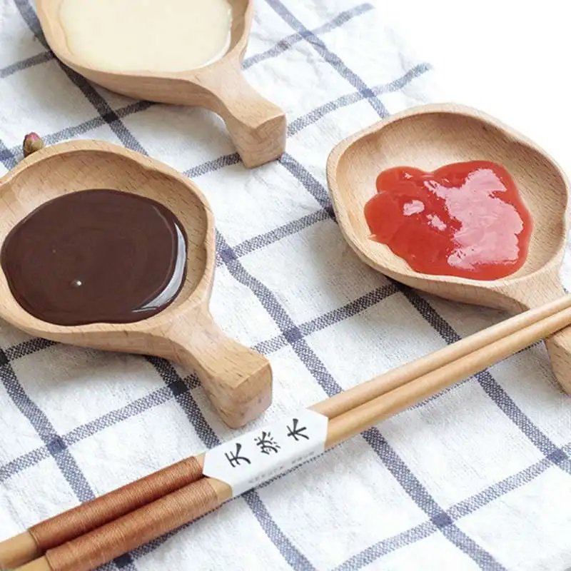 

Household Seasoning Plates Gravy Boats Sakura Solid Wood Sauce small Dish Wooden Tableware Japanese Solid Color sauce dishes