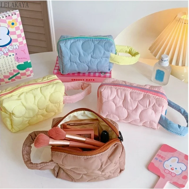 

Portable Travel Cosmetics Bags Women Candy Color Makeup Storage Bag Organizer Polyester Cotton Zipper Toiletry Bags For girls