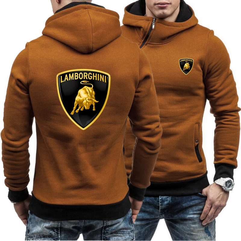 

Spring and autumn car LOGO men's diagonal zipper fleece hooded sweater personality trend casual pullover men