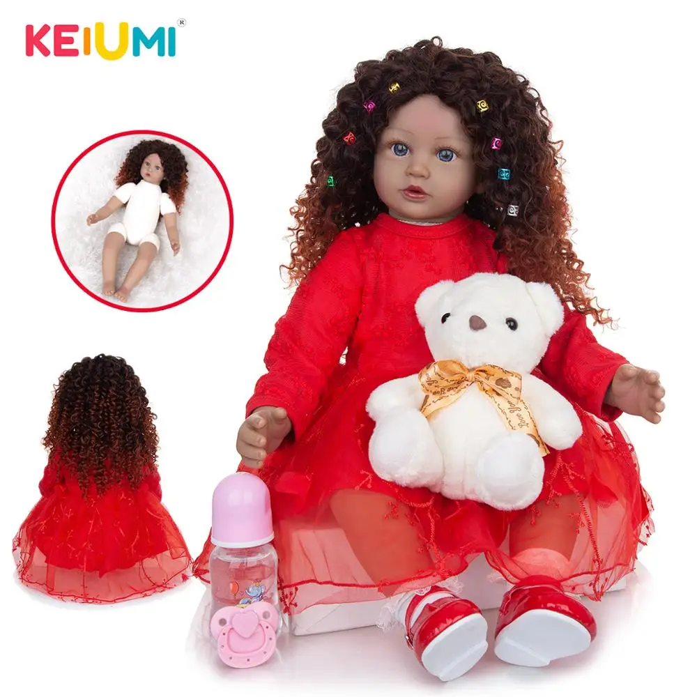 KEIUMI New Design Reborn Baby Dolls Black Skin 60 CM Cloth Body Toddler African Doll Babies Toy For Kids Christmas Birthday Gift | Игрушки и