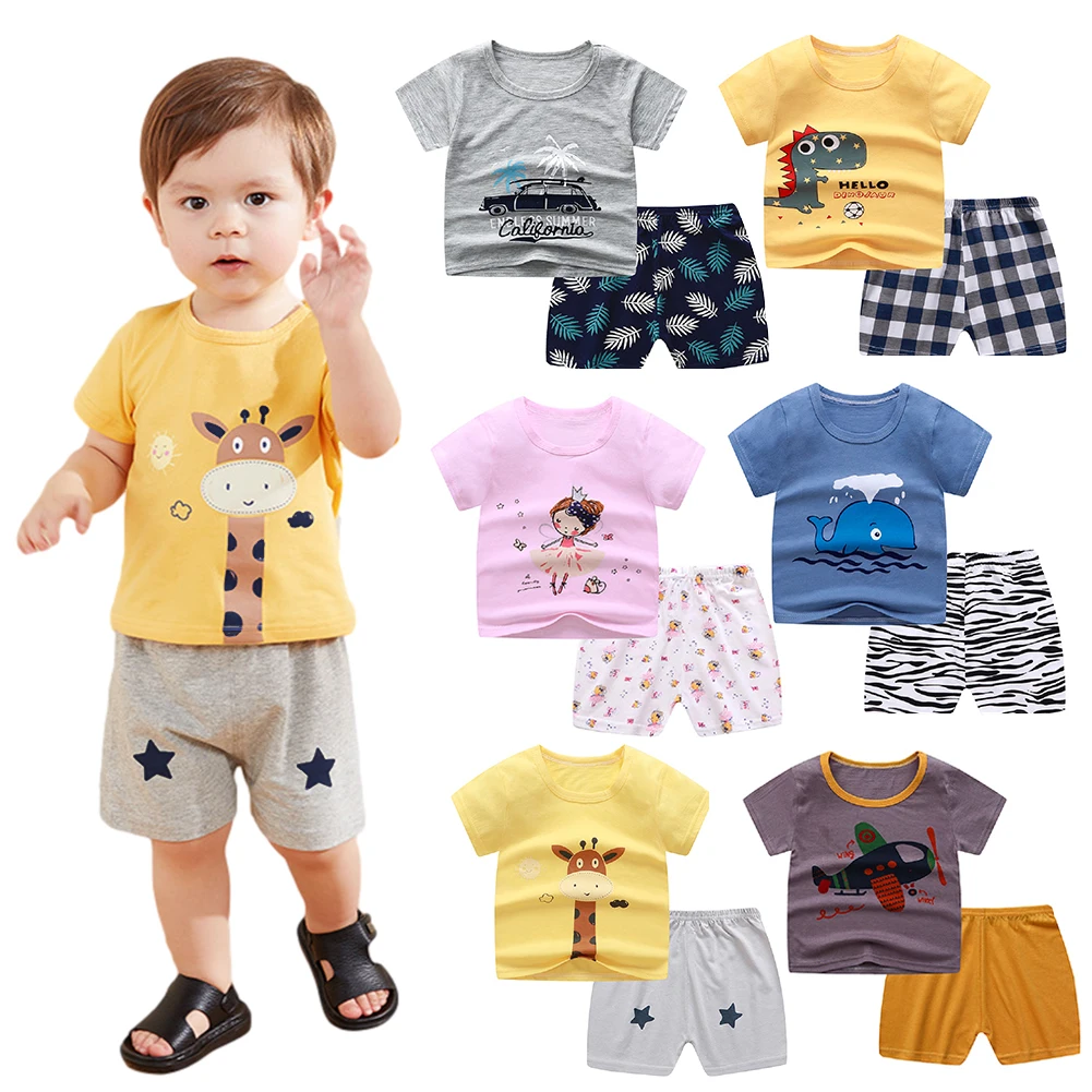 

2021 Brand Special Cotton Baby Suit Casual Cartoon Print T-Shirt + Shorts Suit Infant Clothing Baby Boy Girl Two-Piece Hot Sale