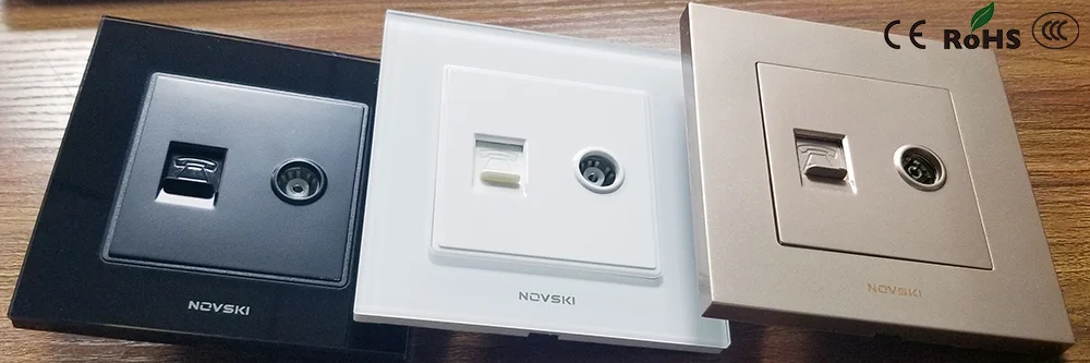 NOVSKI RJ45 Cat6 10 Гбит/с компьютер LAN Ethernet стены данных коаксиальный ТВ Антенна Разъем Кристалл Закаленное стекло панель 86*86 мм