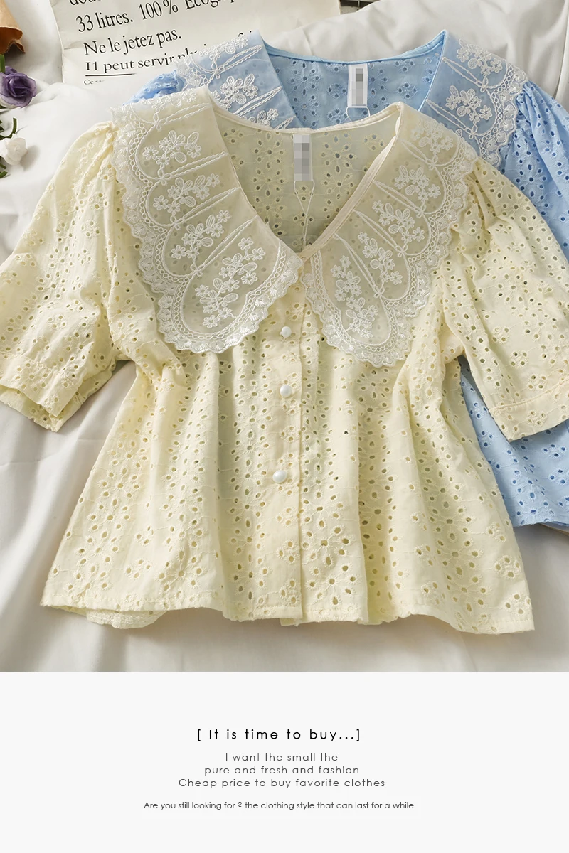 

2021 Summer embroidery mesh collar shirt girls