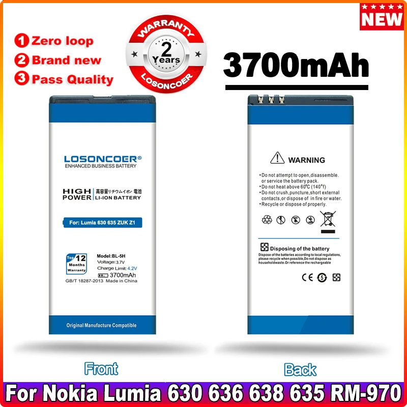 LOSONCOER 3700 мА/ч Φ BL 5H BL5H BL-5H аккумулятор для Nokia Lumia 630 635 636 мобильный телефон RM 638 977