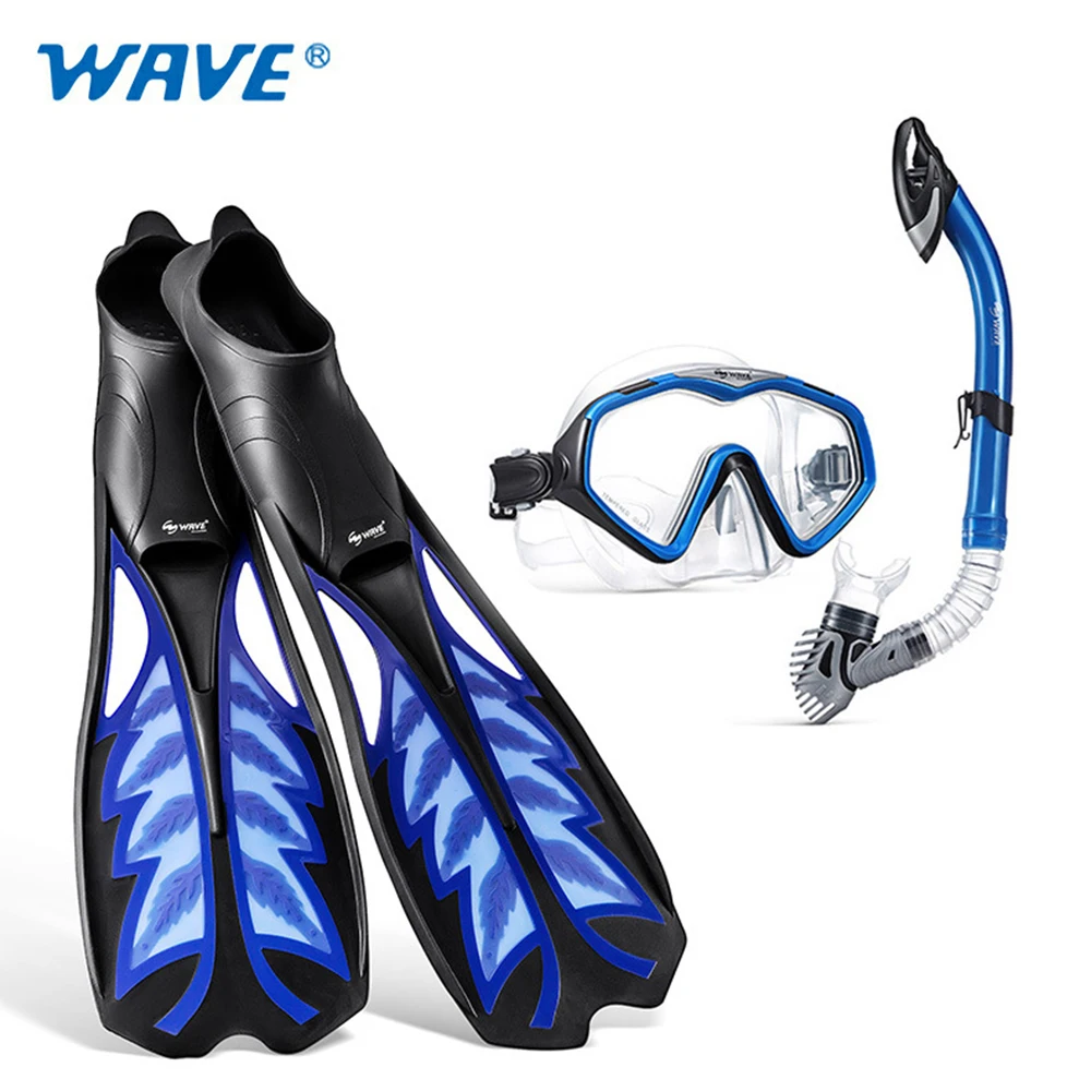 wave professional free diving equipment scuba snorkeling long fins men and women full dry snorkel HD diving glasses mask