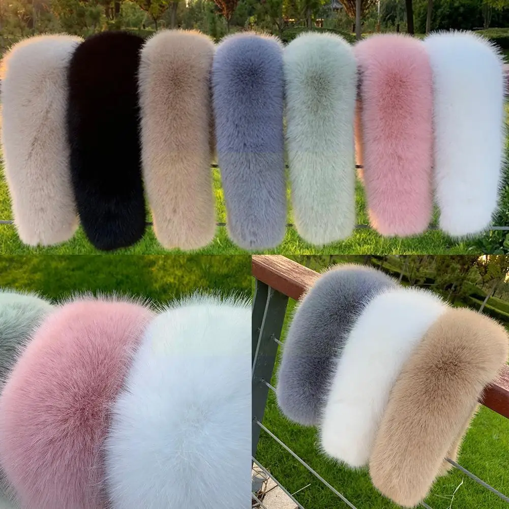 Women Faux Fox Fur Collar Furry Fur Shawl For Winter Coat Hood Decoration Faux Fur Scarf Parkas Overcoat Fur Collar B8M2
