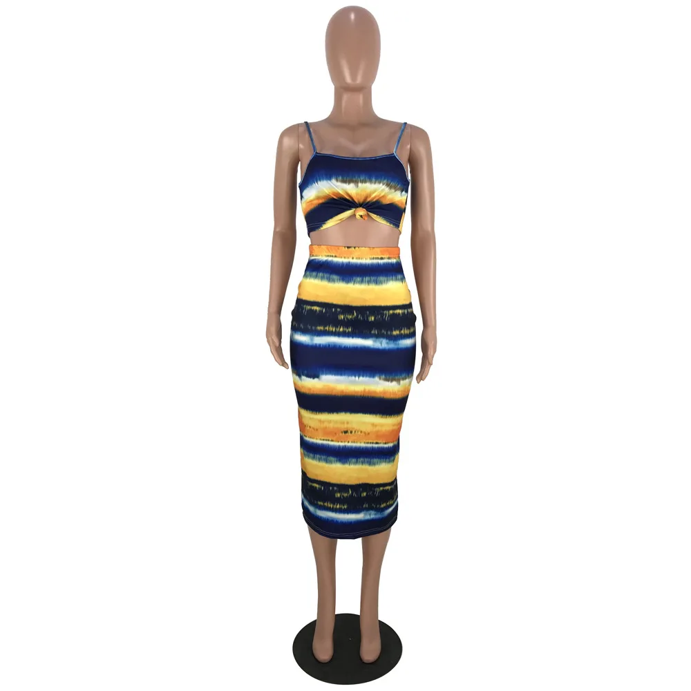 

2020 Summer New Women 's Suit Striped Prints 2 Color Vest Skirt Two - Piece Set