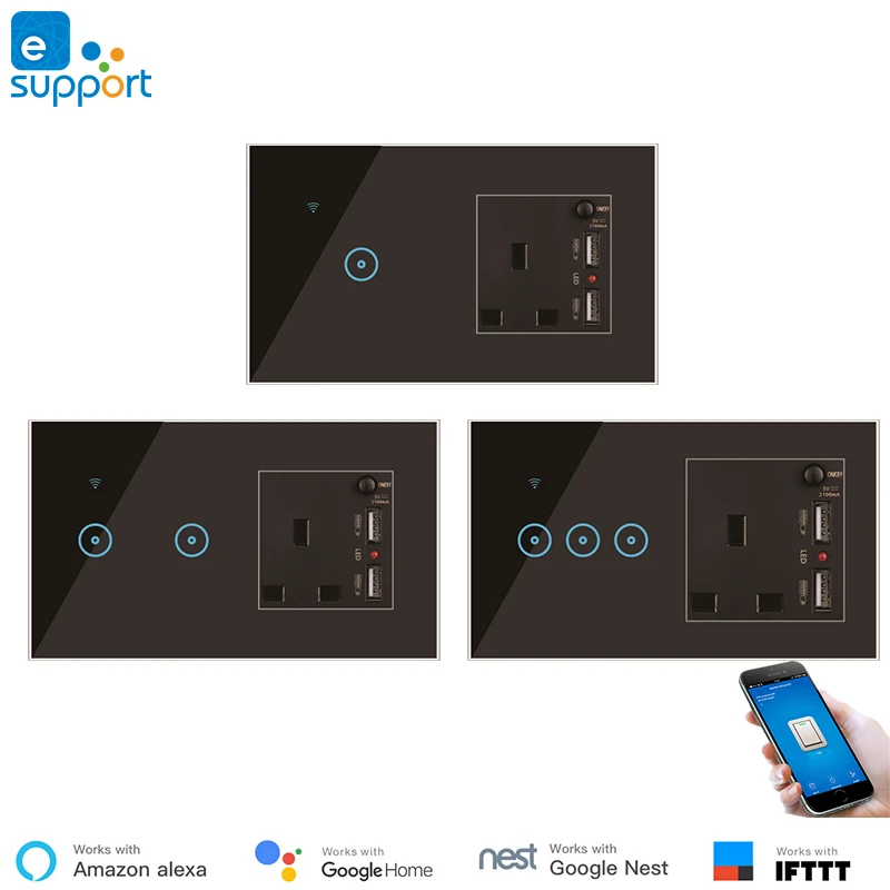 Умный Wi Fi выключатель с usb портом английская розетка 1 2 3 Gang 90 240 В сенсорный