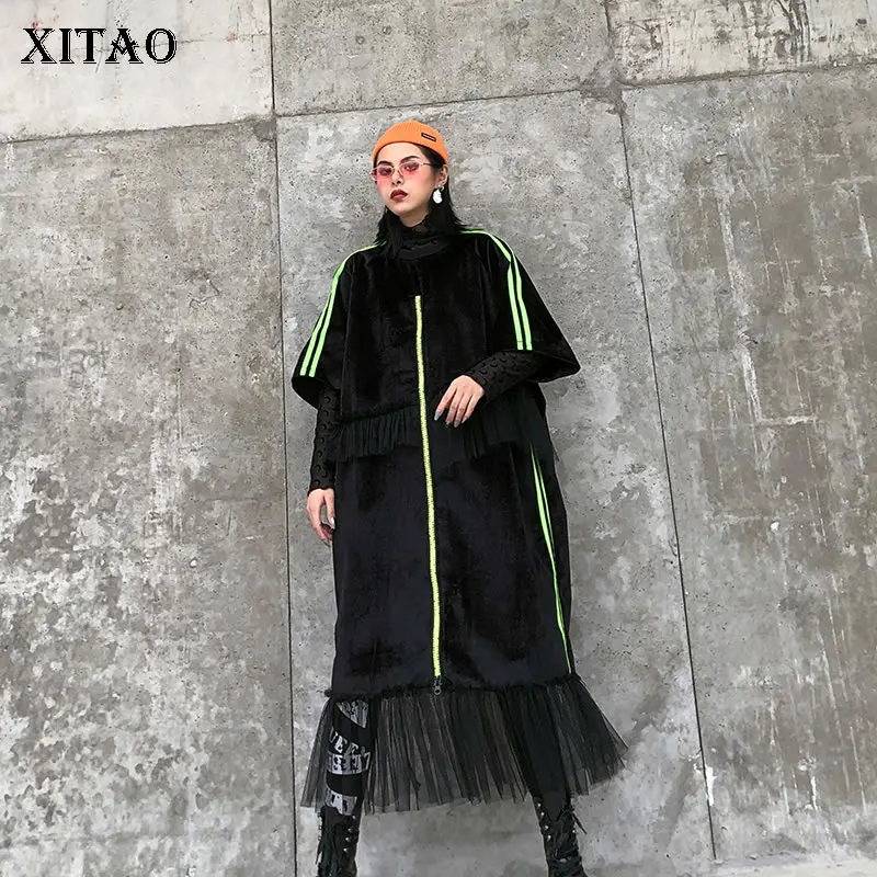 Женское бархатное платье XITAO комбинированное Сетчатое большого размера с