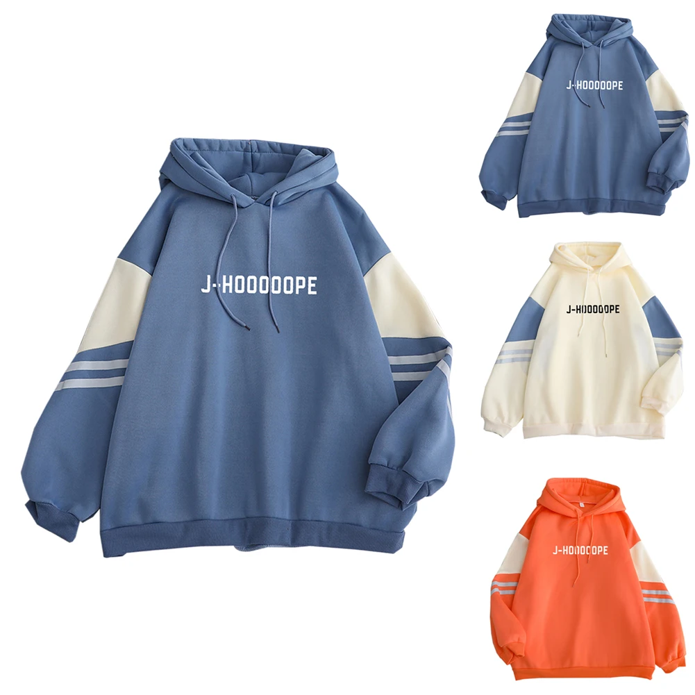 Пуловер женский флисовый с надписью толстая Свободная кофта капюшоном