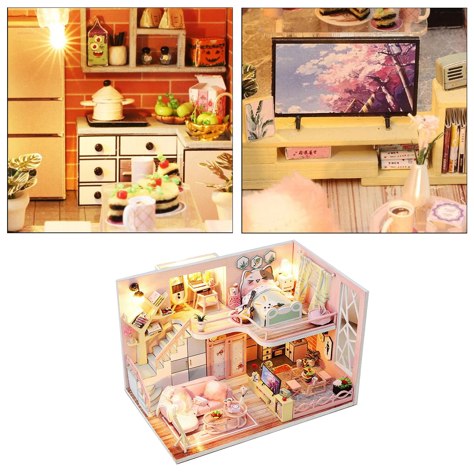 

DIY Miniature Dollhouse Kits, Girls Flower House with Furniture, Ornaments, LED Lights, and with Dustproof Cover