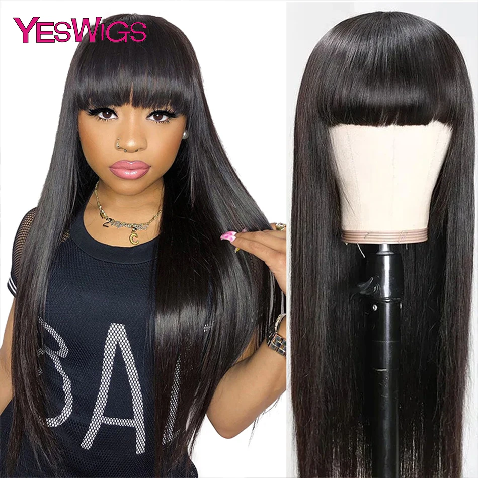 

Парики прямые с челкой, 30 дюймов, 100% натуральные человеческие волосы