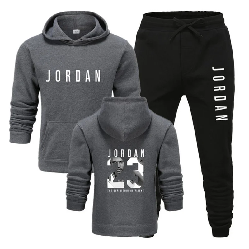 

2021 spring and autumn sportswear men's alphabet hooded sweater sweatshirt trousers suit hooded pullover suit casual men