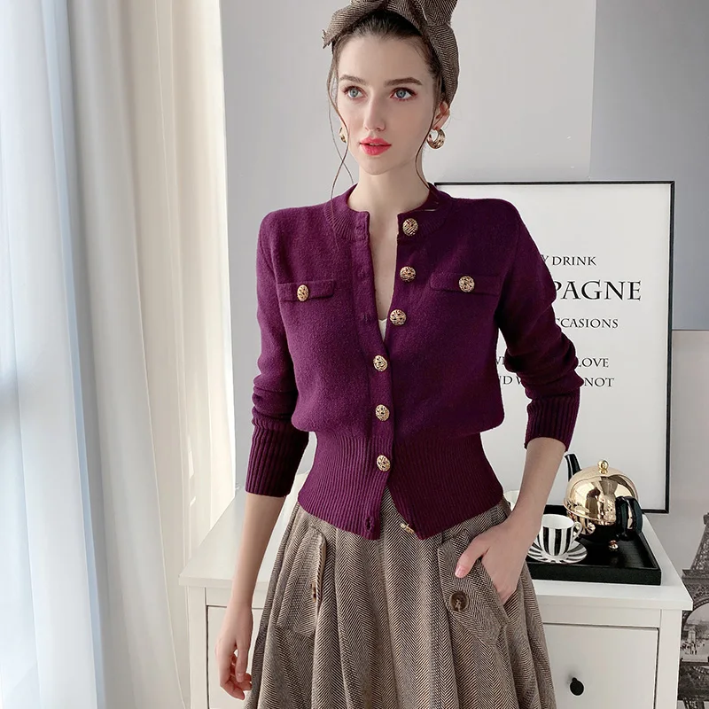 

Dabuwawa Elegant Knit Cardigan Women Casual Single Breasted Long Sleeve Vintage Solid Sweater Office Lady Female DT1AKJ004