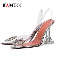 transparent high heels sexy pointed toe crystal shoes wedding party brand fashion shoes for lady thin heels luxury women pumps