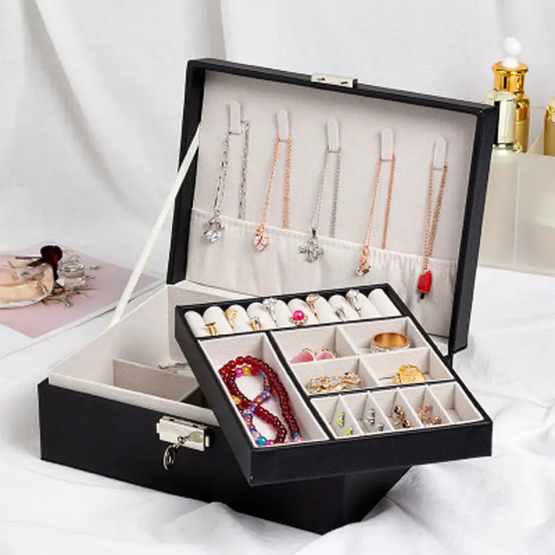 

Smooth Leather Small Jewellery Packing Box Travel Jewelry Case Organizer