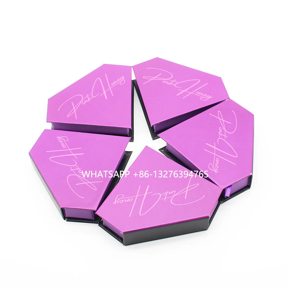 

Purple Diamond Lashes Boxes With Tray Custom Mink Eyelashes Packaging Box With Logo Real Mink Hair Eyelashes Crisscross Lash