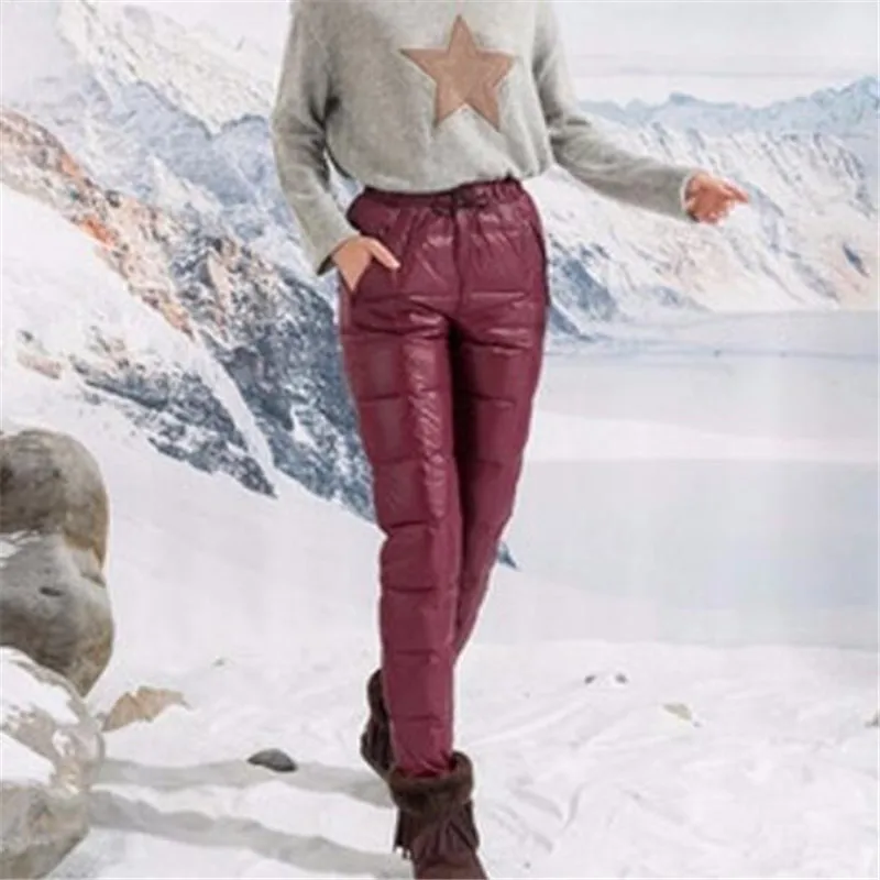 Пуховые брюки женские утепленные двусторонние Хлопковые Штаны с высокой талией