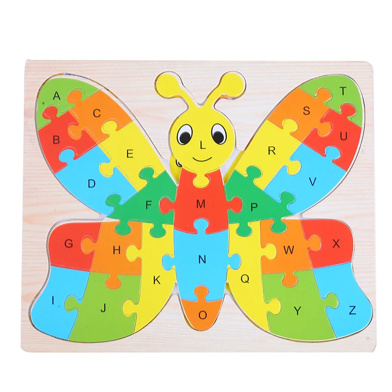 

Creative Puzzle Animal Jigsaw Colorful Letters Digital Cognition Wooden Jigsaw Puzzle Children's Educational Toys Crab Butterfly