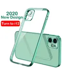 Прозрачный чехол с покрытием для телефона iPhone 12 11 Pro Max Mini X XR XS 7 8 Plus SE 2020, прозрачный силиконовый чехол, роскошная квадратная рамка