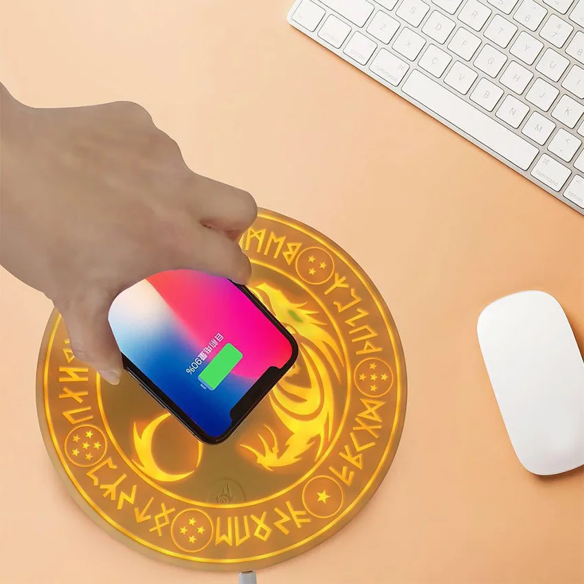 С Bluetooth динамиком QI 10 Вт Быстрое беспроводное зарядное устройство Dragon Ball круг магический массив Беспроводное зарядное устройство Подставка для зарядки для Mi9 - Цвет: with tempered glass