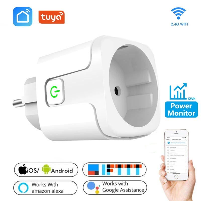 WiFi Smart Plug 16A EU Socket Tuya Life APP Work with Alexa Google Home Assistant Voice Control Power Monitor Timing | Электроника