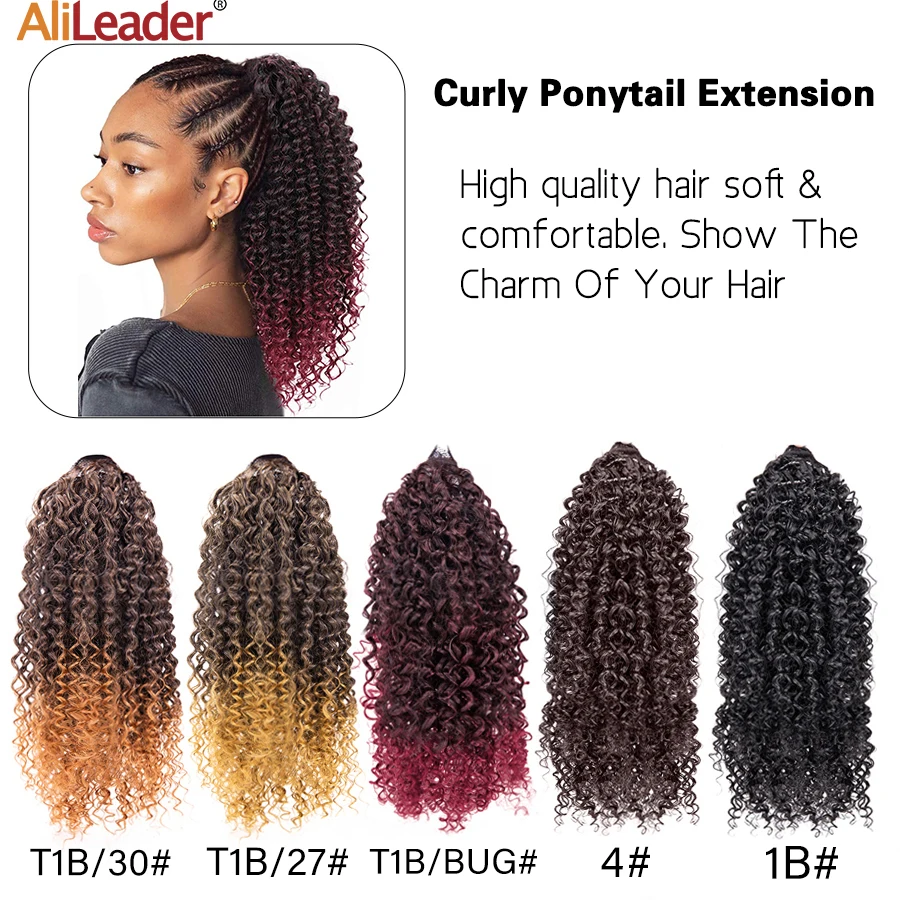 Alileader Synthetic Afro Curly Wrap Around Ponytail Extension 8 inch Short Extension For Women Puff Ponytail Hairpieces