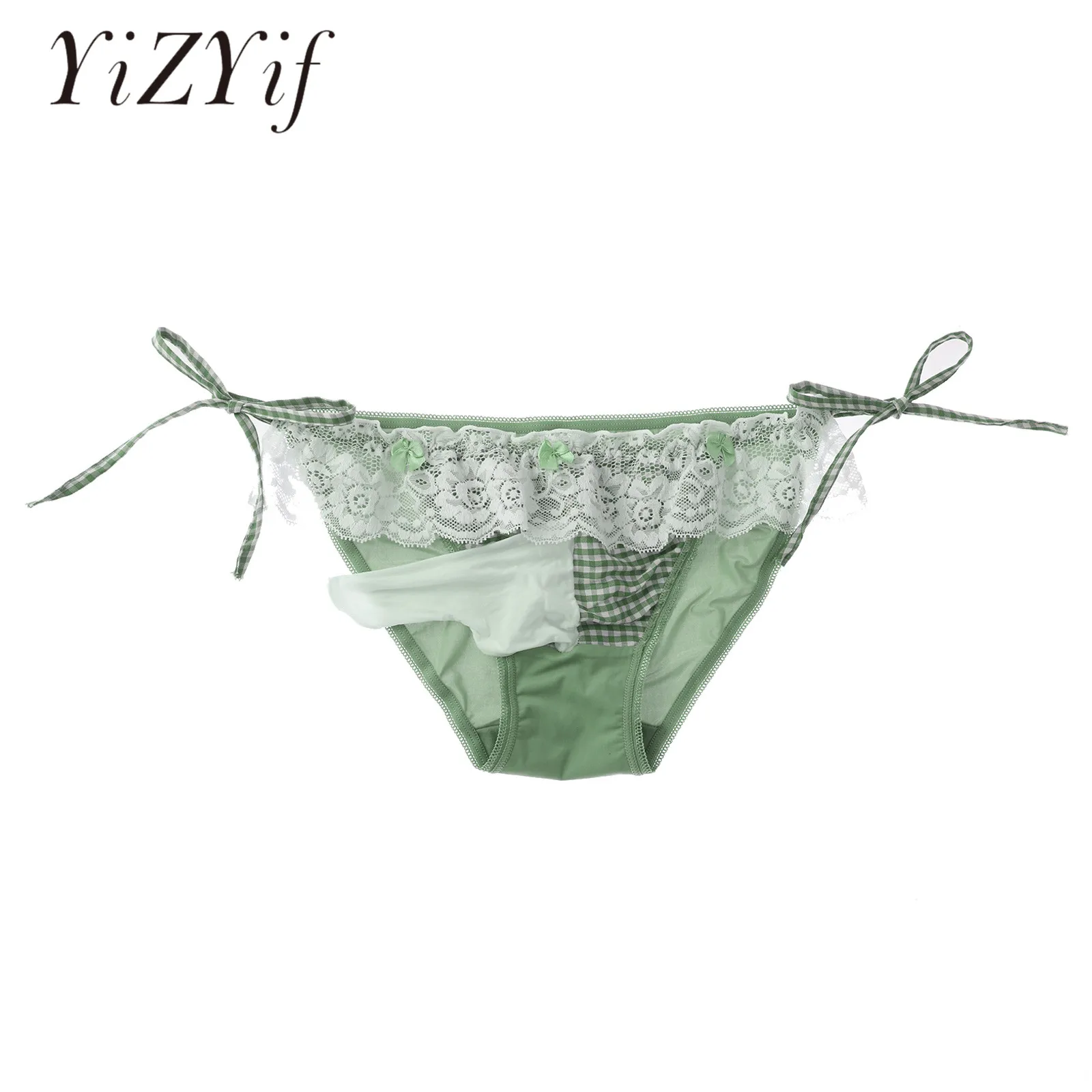 

Gay Mens Erotic Sexy Hot Panties Low Waist lace-up Sissy Underwear Plaid Patchwork Briefs Bulge Pouch Lace Trimming Underpants