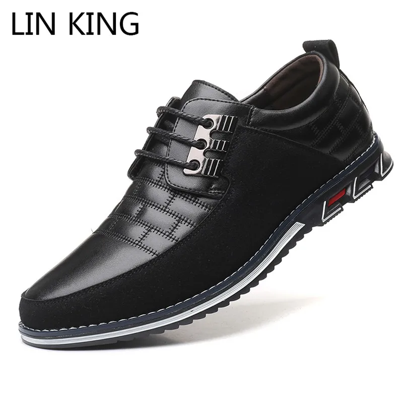 LIN KING 2020 New Spring Autumn Leather Men Shoes Fashion Casual Lace-Up Loafers Business Wedding Dress Big Size 48 | Обувь