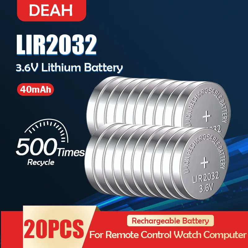 Перезаряжаемые литиевые батарейки для часов LIR2032 LIR 2032 3 6 В 20 шт.|Перезаряжаемые